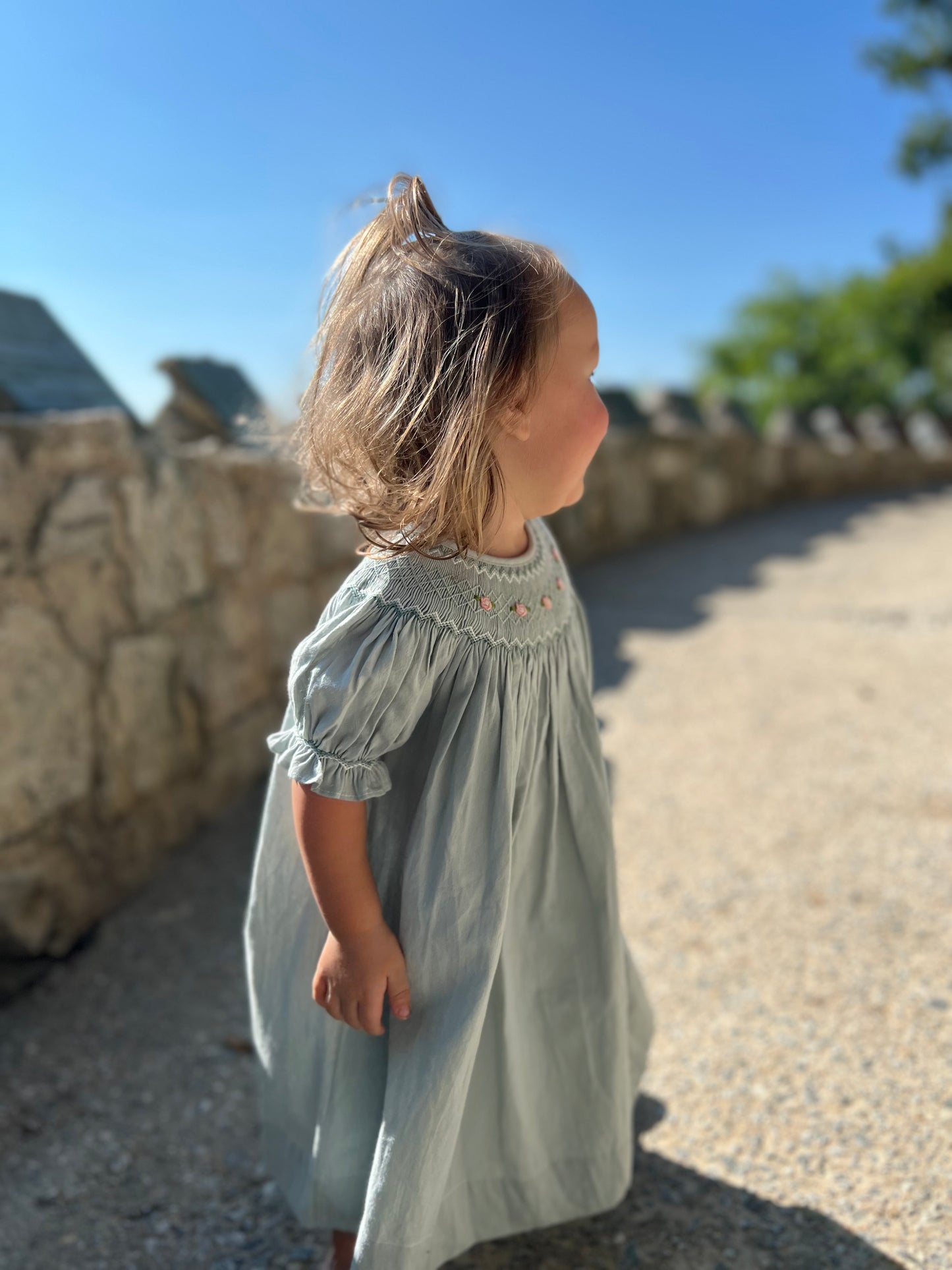 Sage green smocked dress