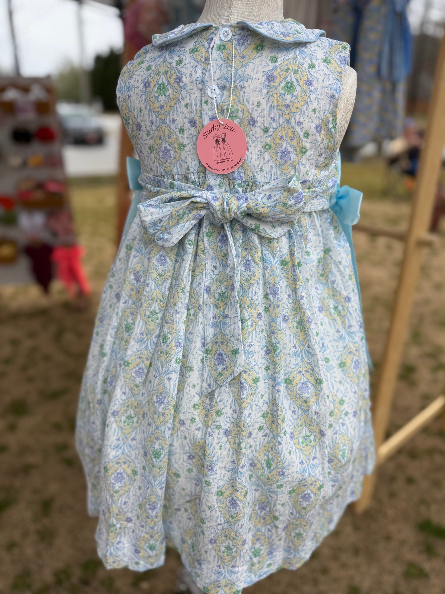 Blue Ribbon Floral Smocked Dress