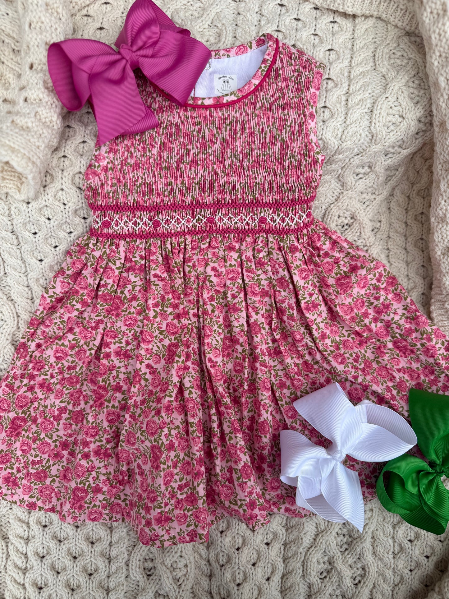 Pink/Red Floral Smocked Dress