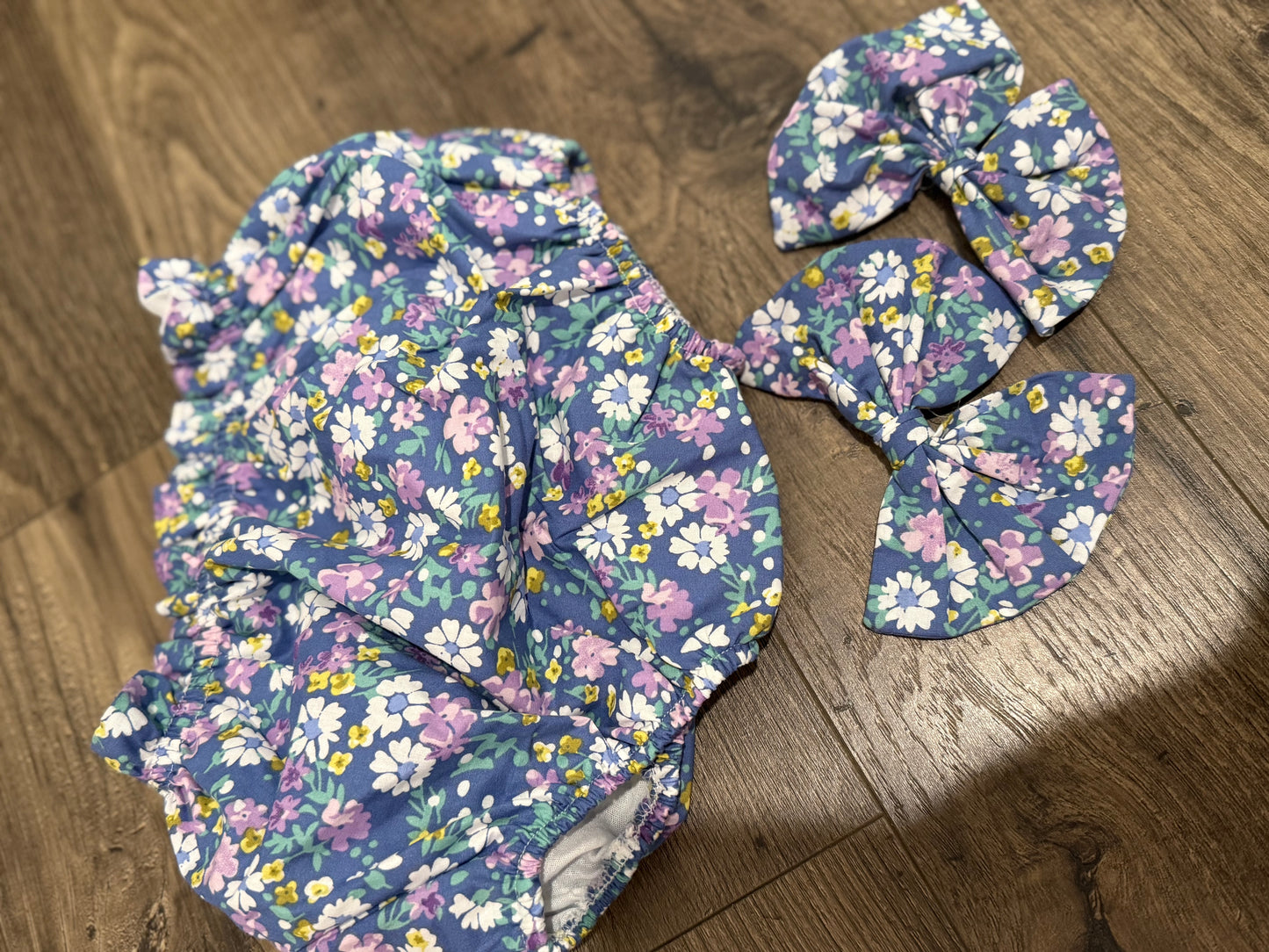 Purple floral Fluffy Smocked Dress w/Bloomers