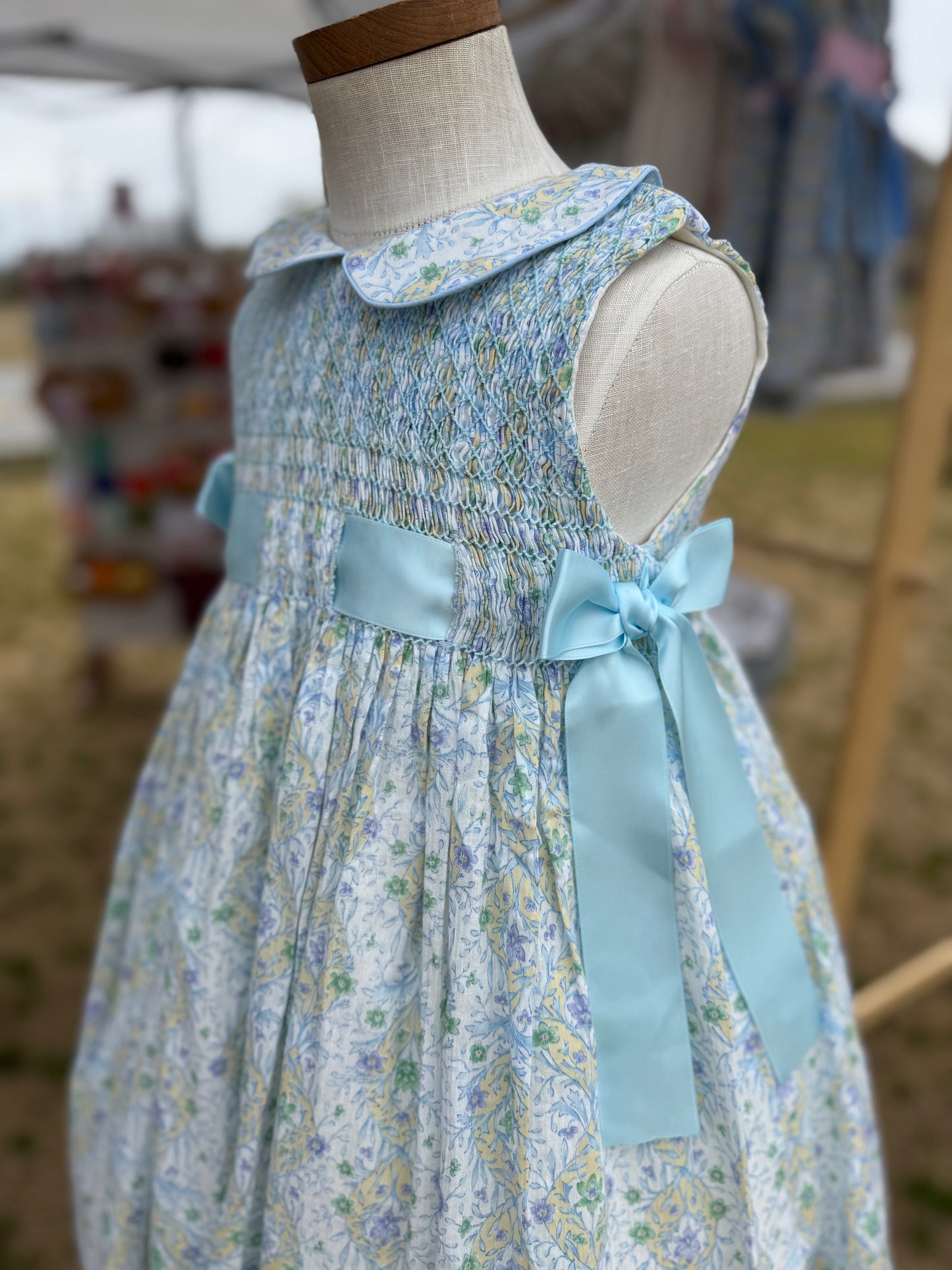 Blue Ribbon Floral Smocked Dress