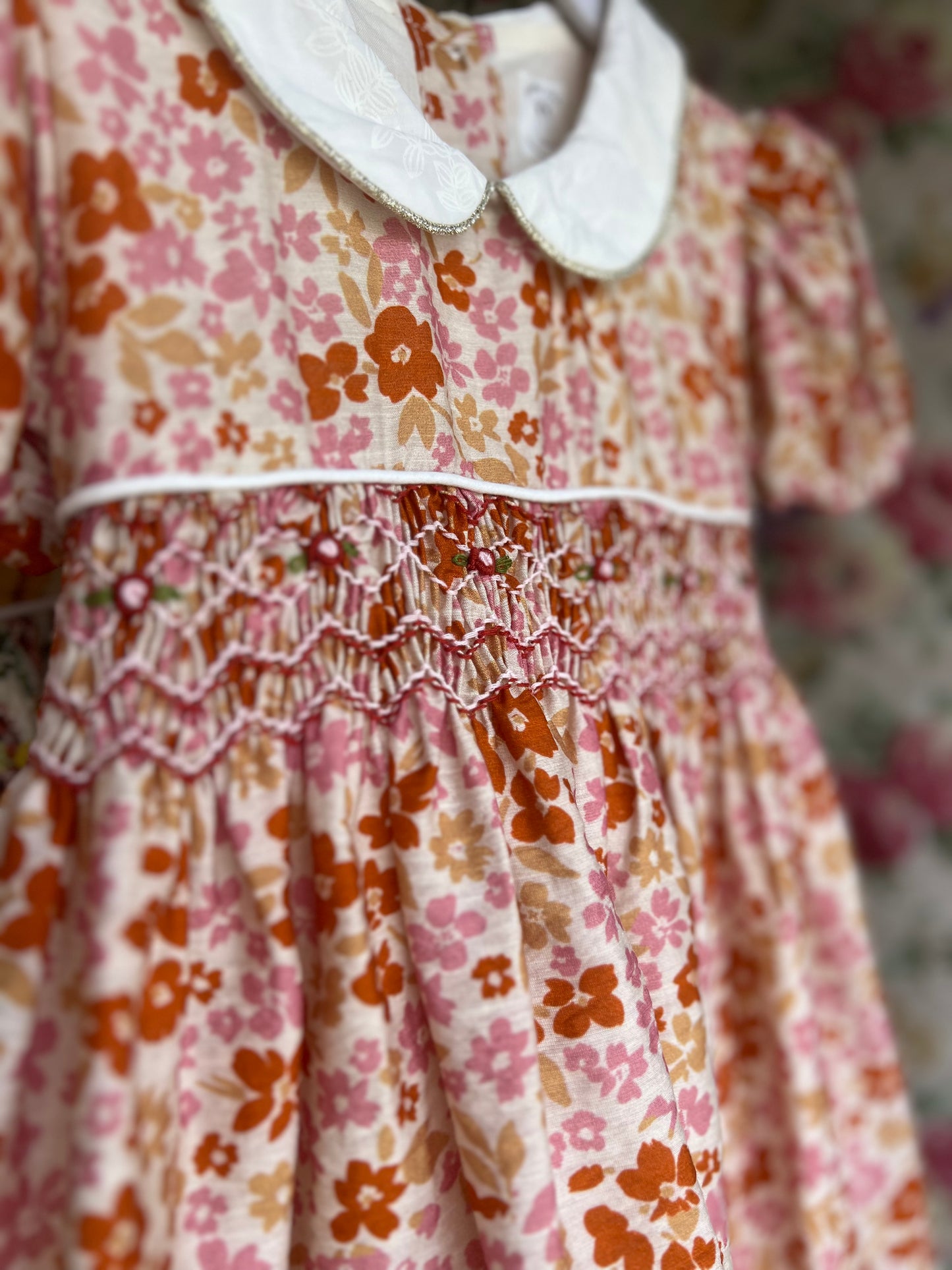 Burnt floral Smocked Dress