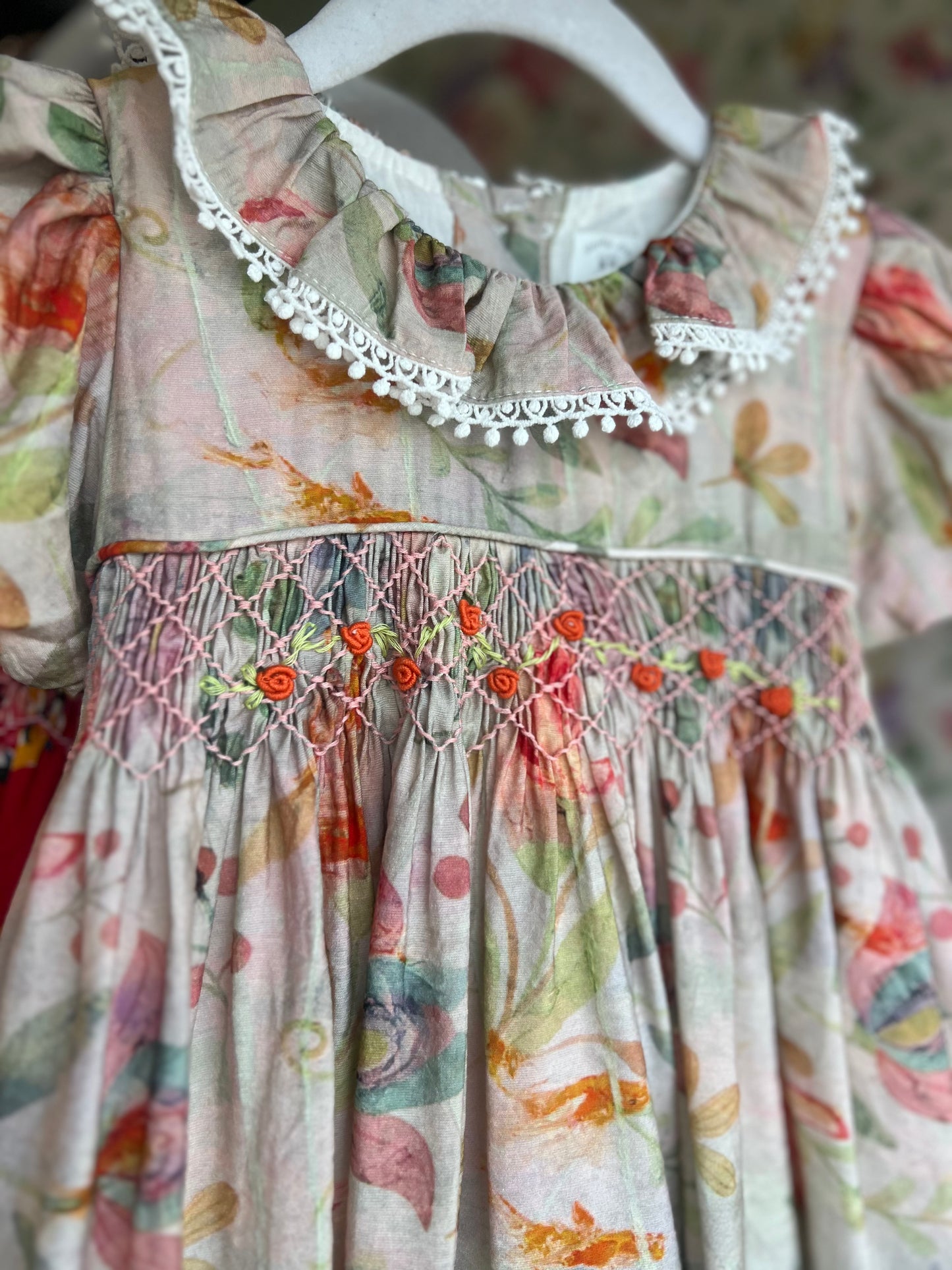 Rainbow Floral Sheer Smocked Dress
