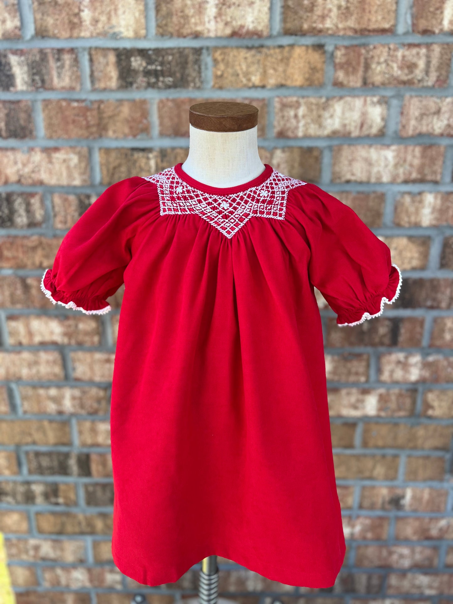 Red Smocked Collar Dress