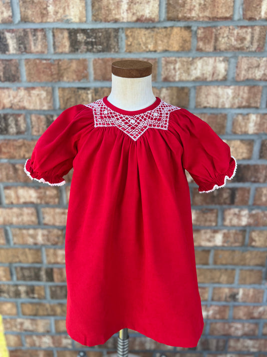 Red Smocked Collar Dress