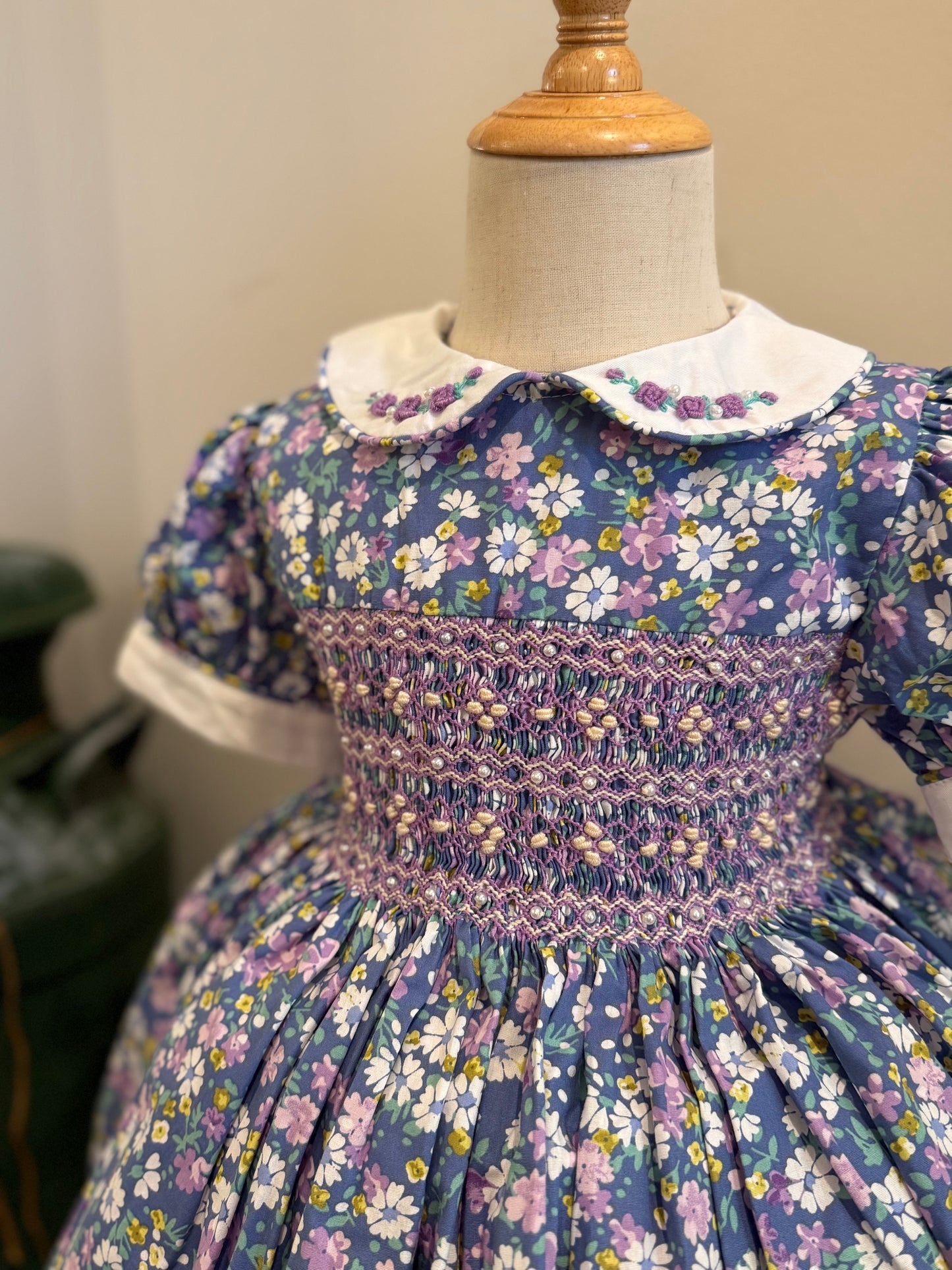 Purple floral Fluffy Smocked Dress w/Bloomers