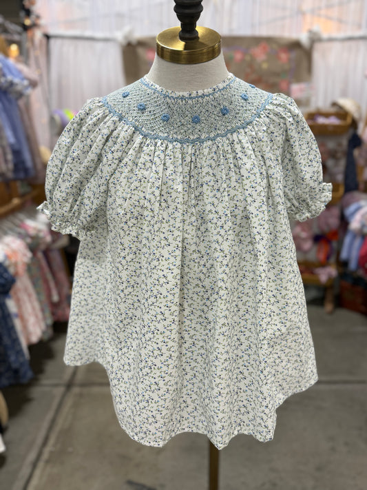 Petit Blue floral Smocked top (MOMMY)