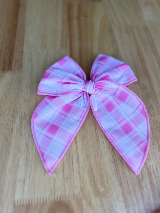 Pink Plaid Bow-LARGE