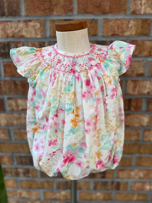 Watercolor floral smocked bubble