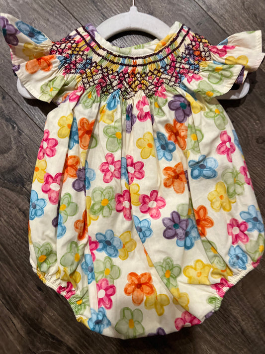Watercolor Daisies Smocked Bubble