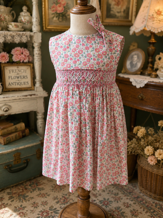 Pink floral tank smocked Dress