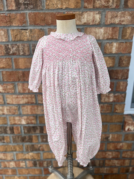 Pink Floral Smocked Romper