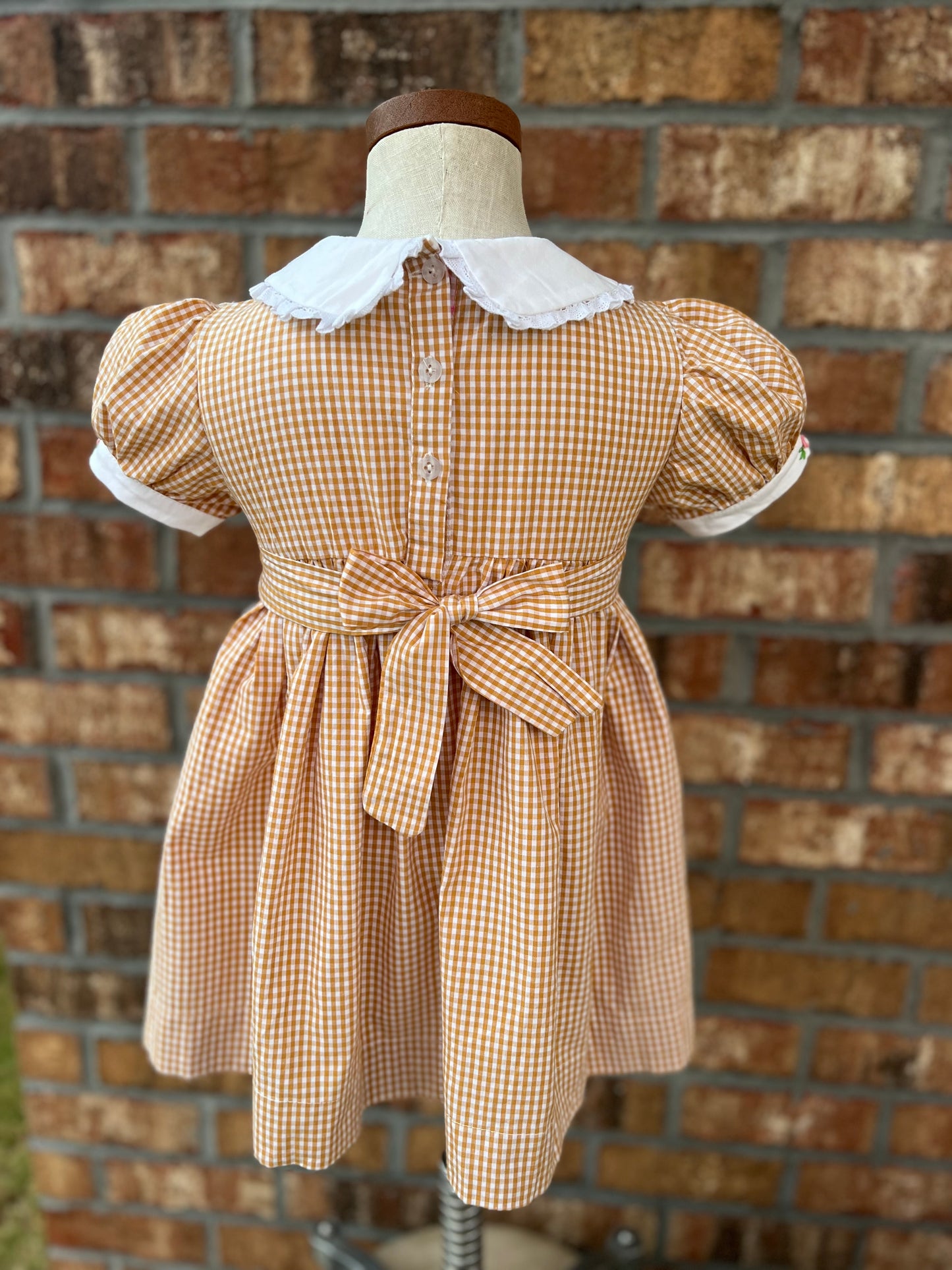 Mustard Gingham Smocked Dress