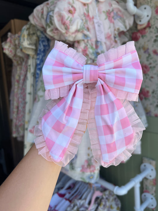 Pink gingham ruffle Bow