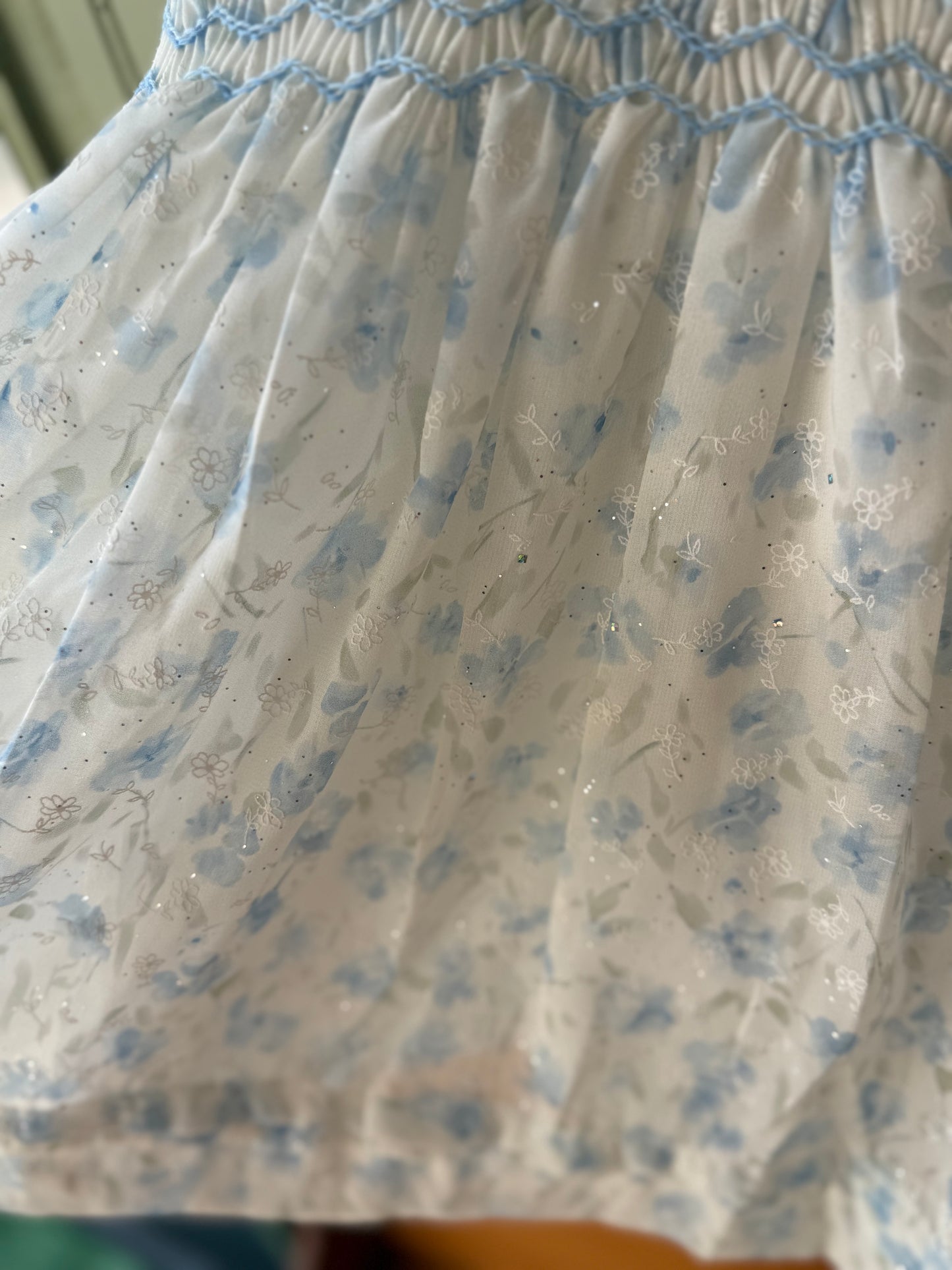Sheer blue sparkles Smocked Dress
