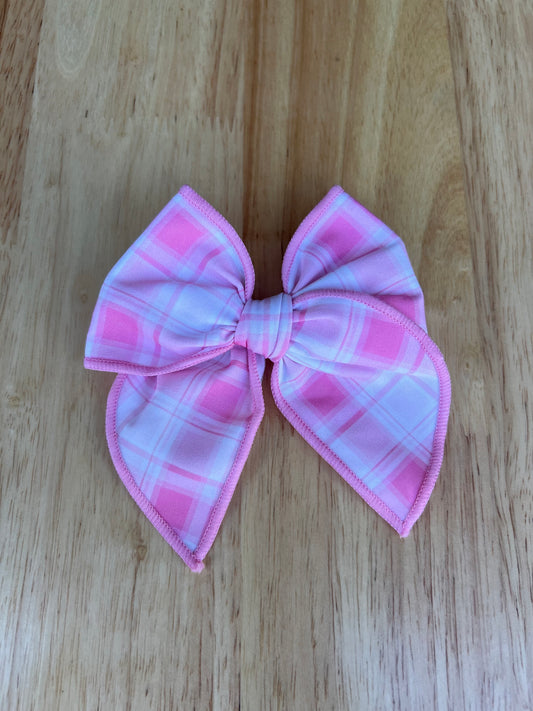 Pink plaid bow- SMALL