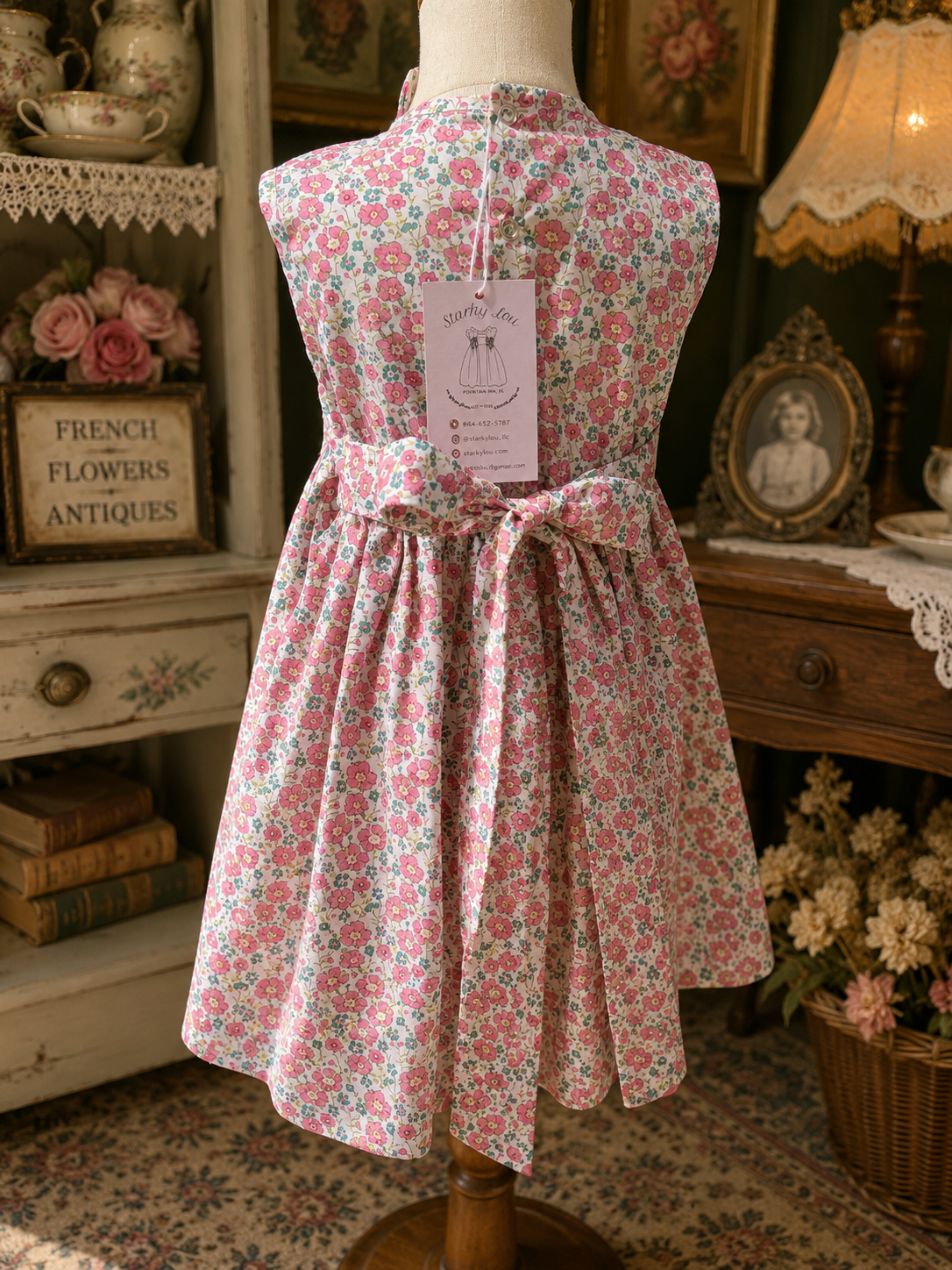 Pink floral tank smocked Dress