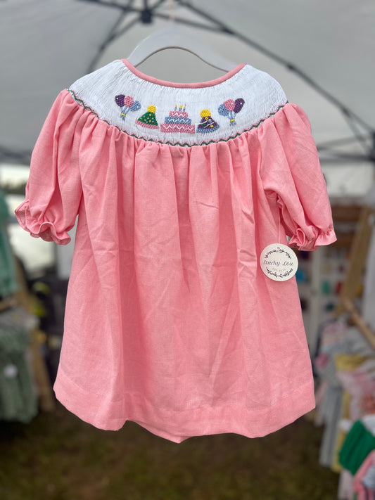 Pink Birthday Smocked Dress