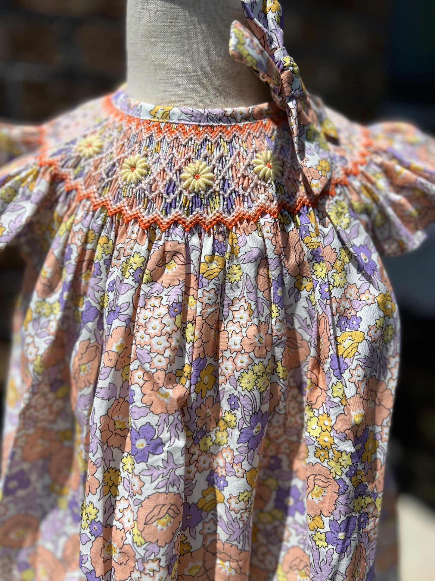 Orange/purple floral smocked Dress