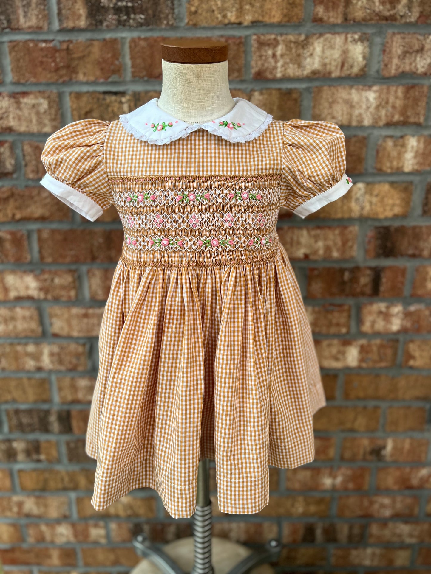 Mustard Gingham Smocked Dress