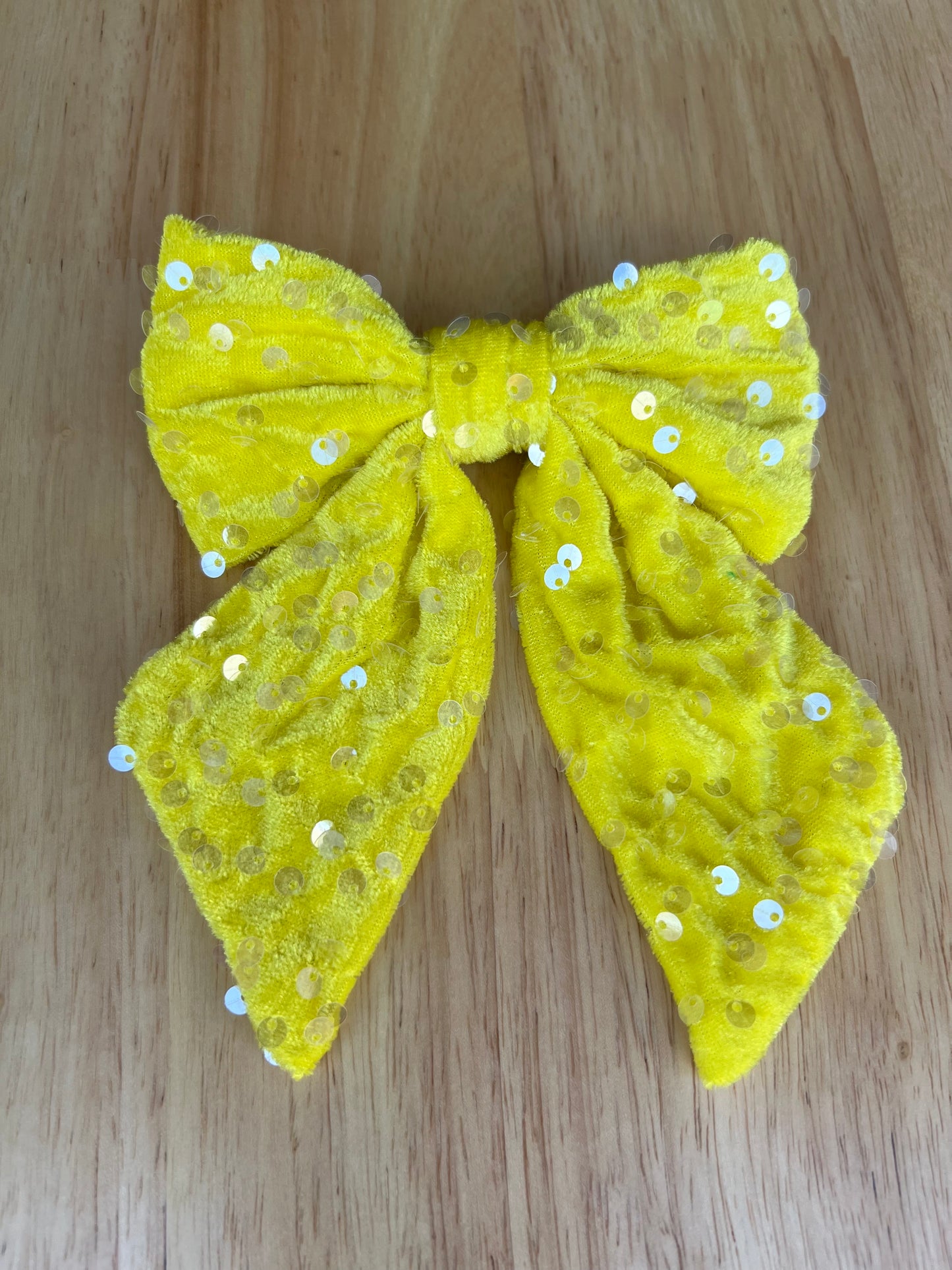 Velvet/Sequin Bow- Yellow (alligator clip)