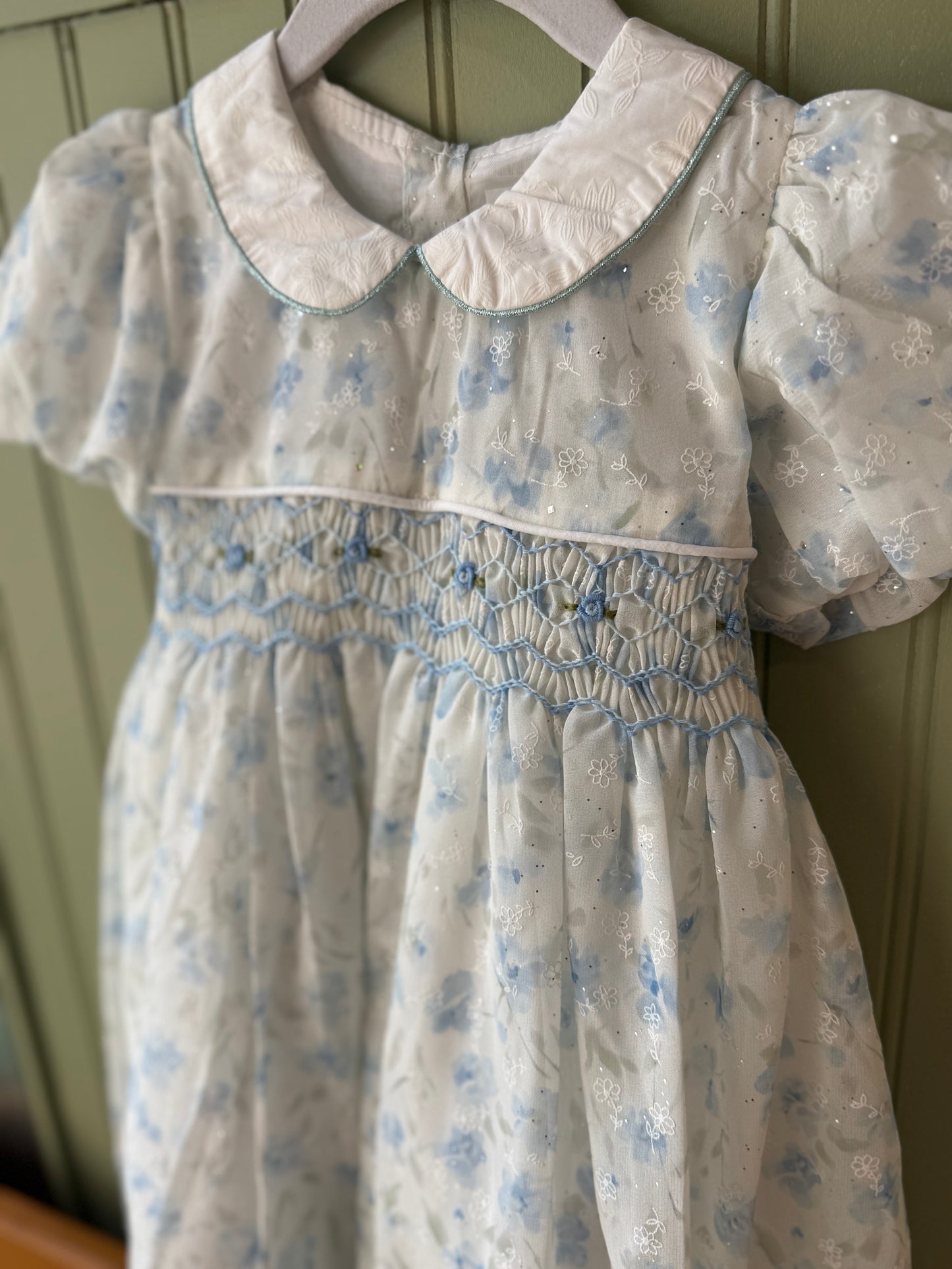 Sheer blue sparkles Smocked Dress