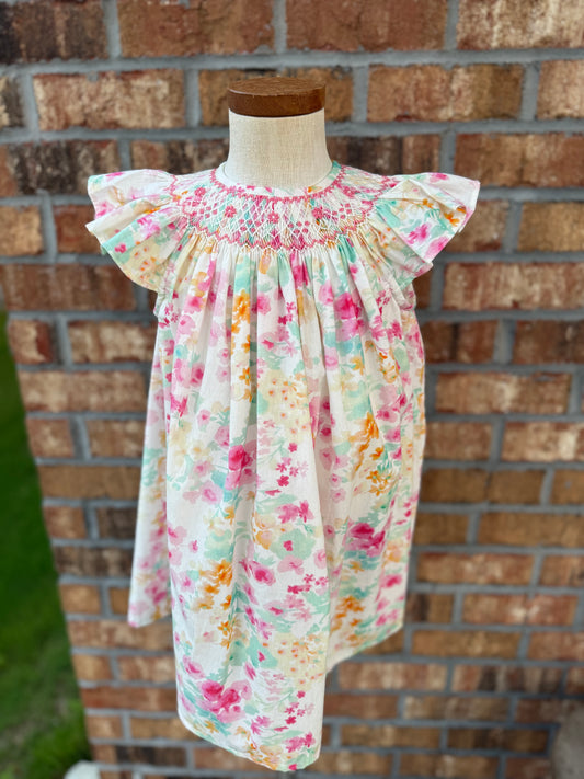 Water color floral Smocked Dress
