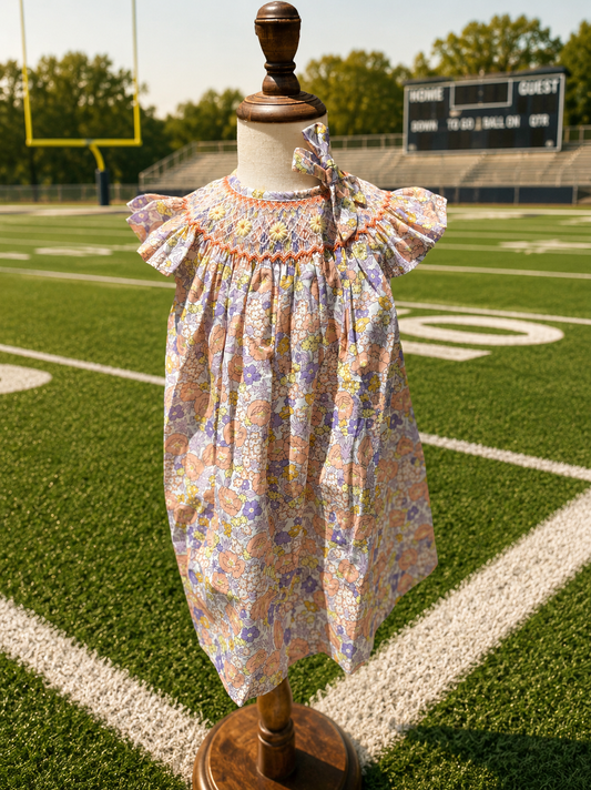 Orange/purple floral smocked Dress