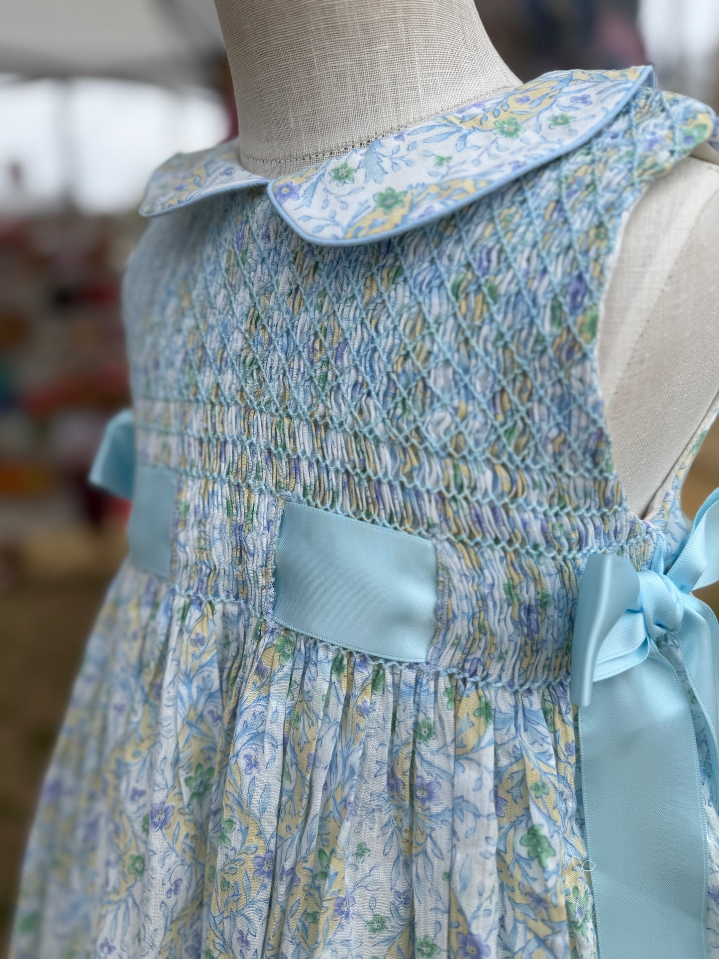 Blue Ribbon Floral Smocked Dress