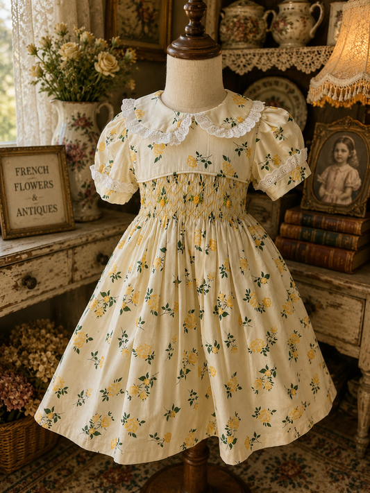 Yellow rose ruffle collar smocked dress