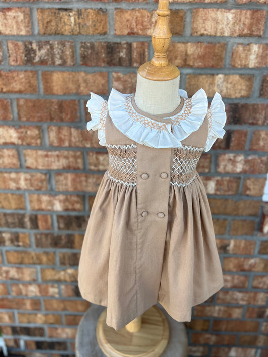 Beige Ruffle Smocked Dress