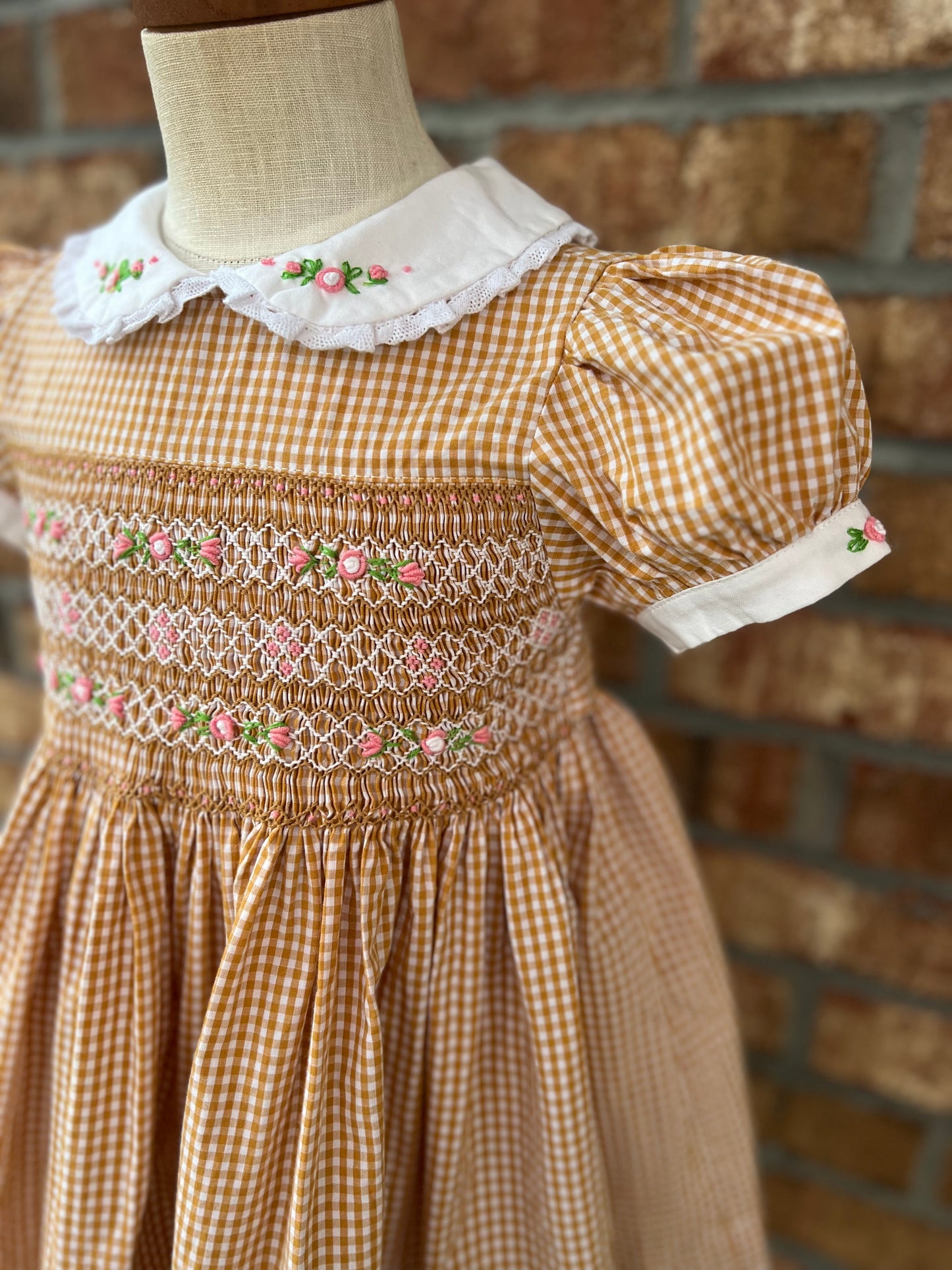 Mustard Gingham Smocked Dress