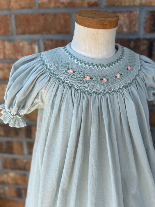 Sage green smocked dress
