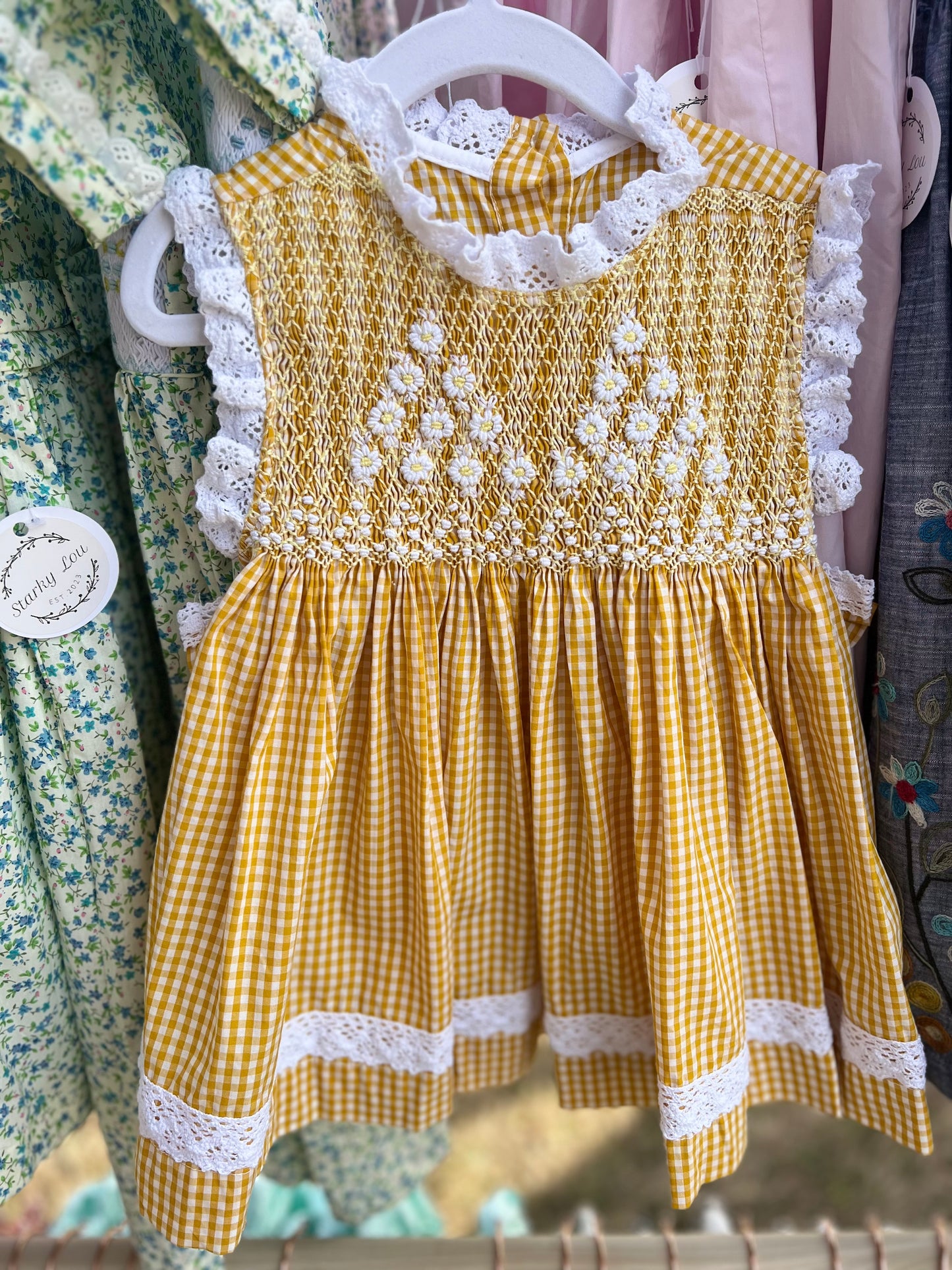 Yellow Gingham smocked dress