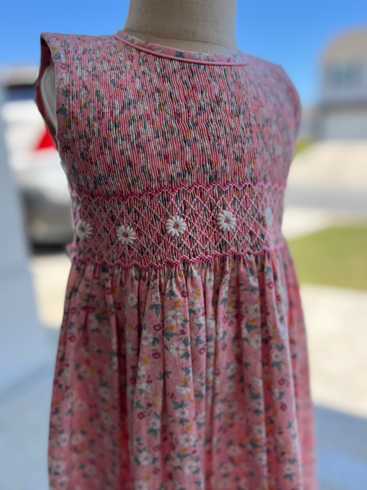 Salmon pink tank smocked dress