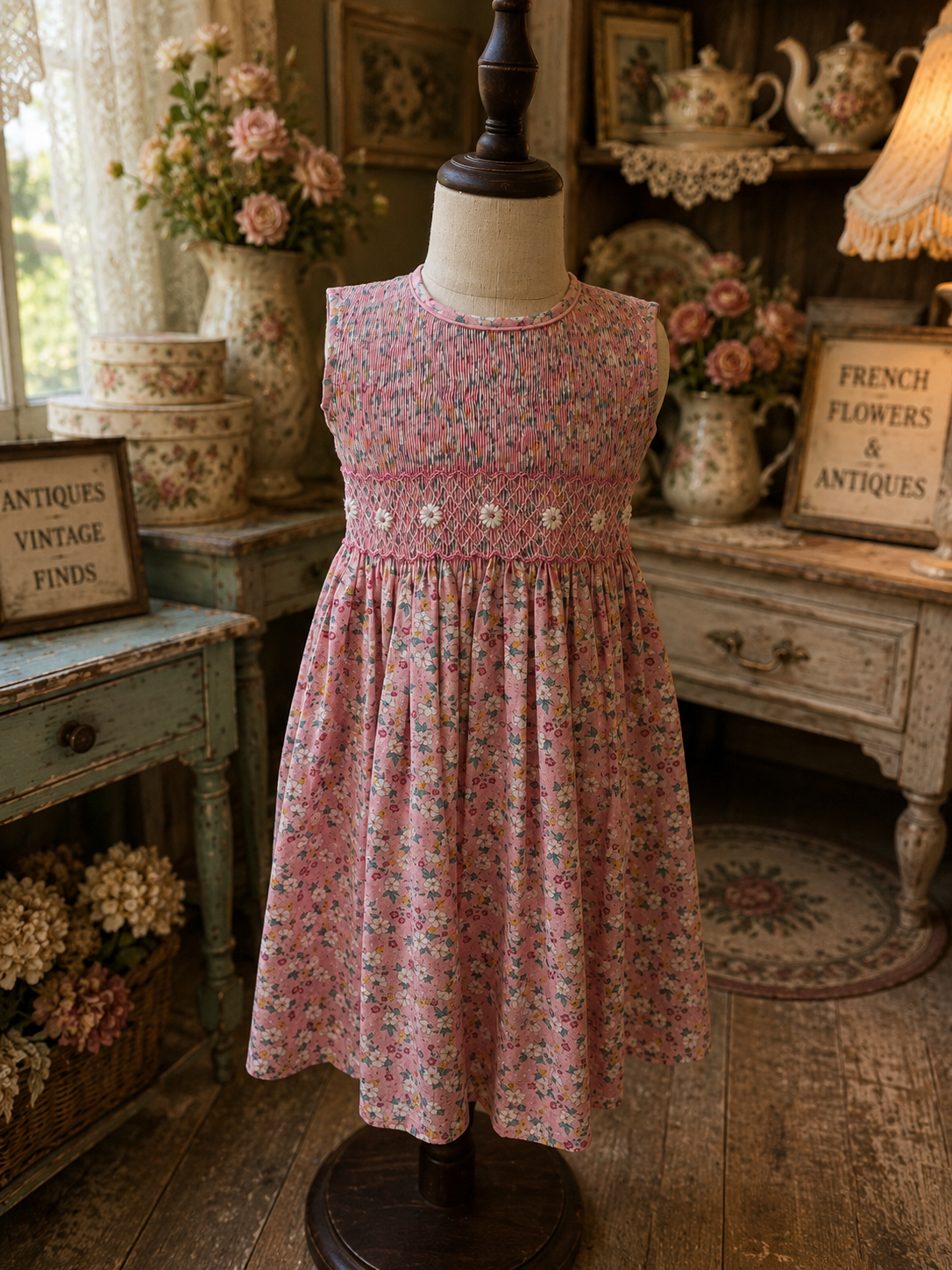 Salmon pink tank smocked dress