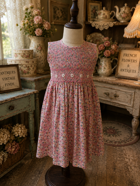 Salmon pink tank smocked dress