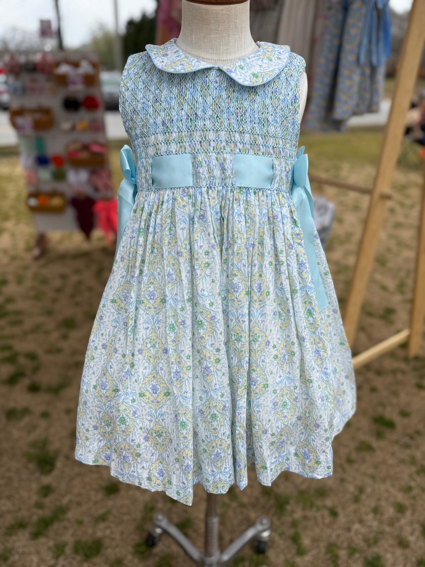 Blue Ribbon Floral Smocked Dress