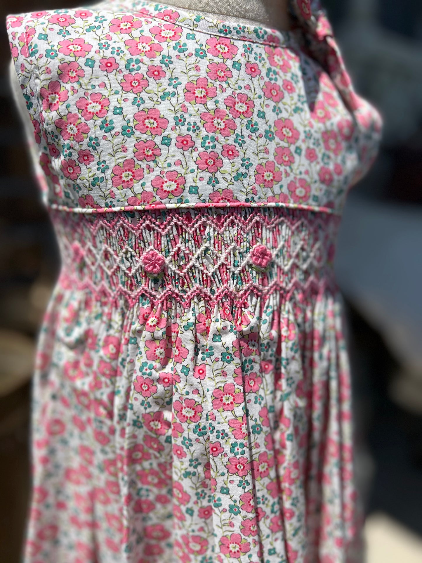 Pink floral tank smocked Dress
