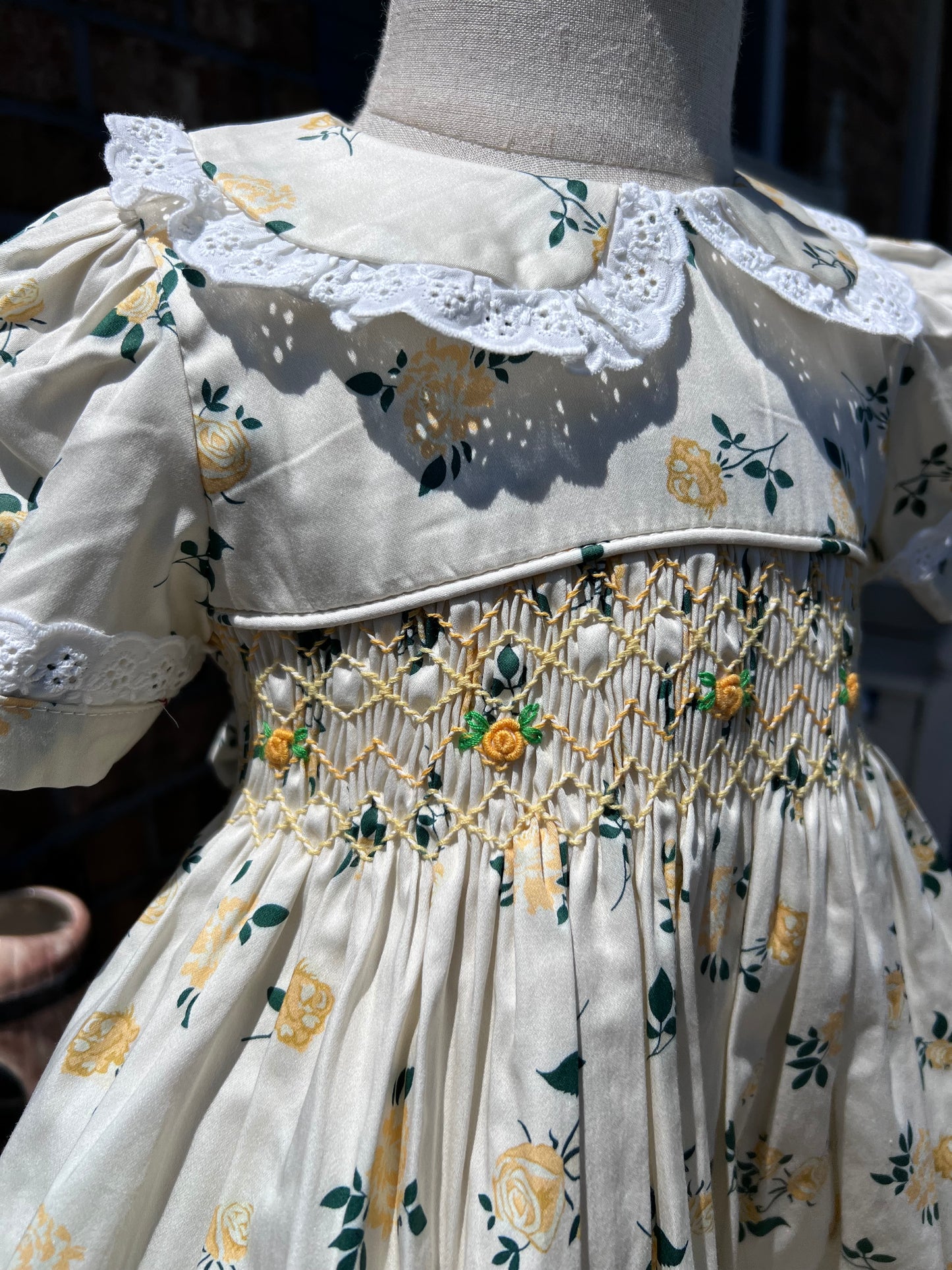 Yellow rose ruffle collar smocked dress