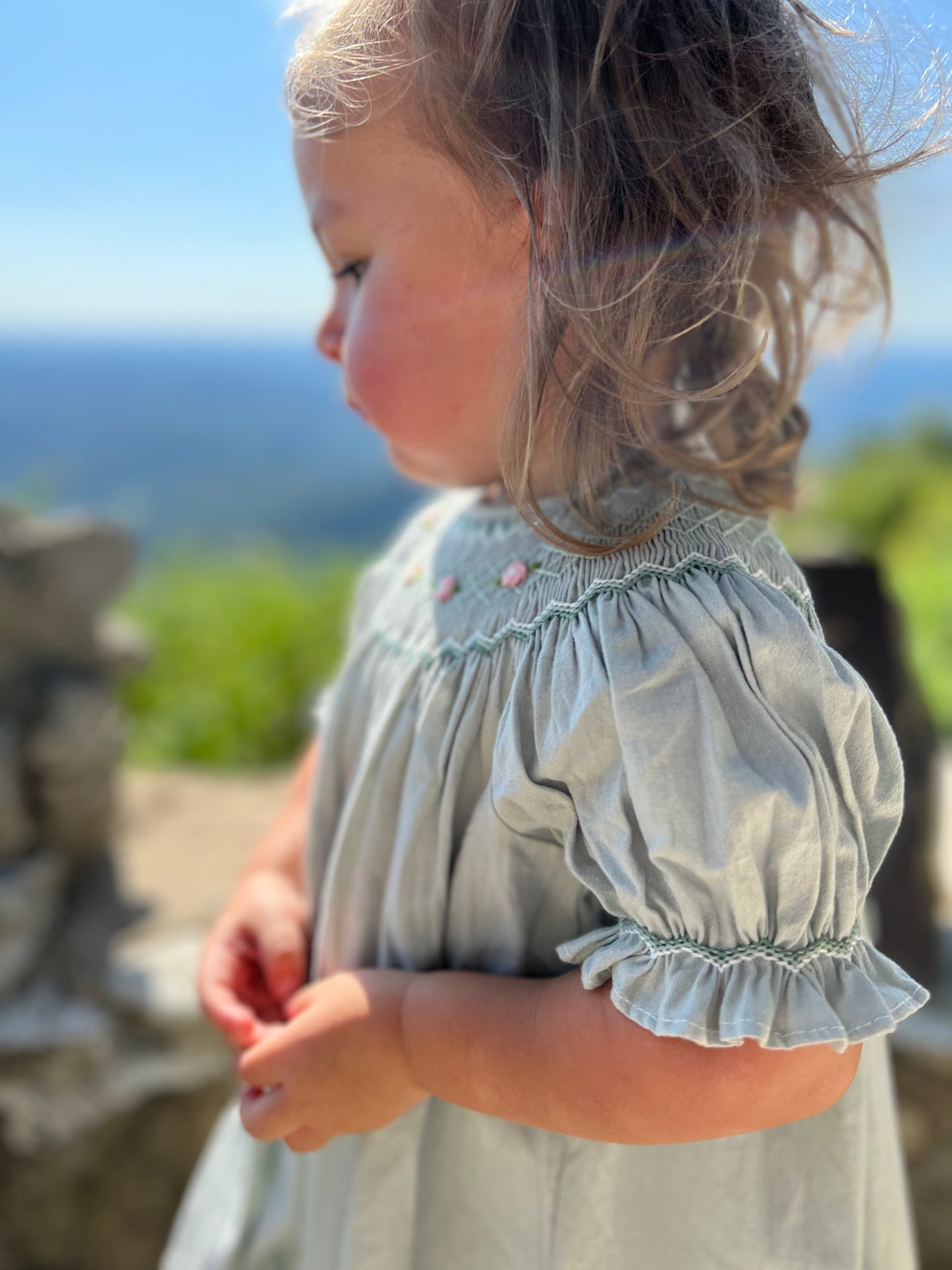 Sage green smocked dress