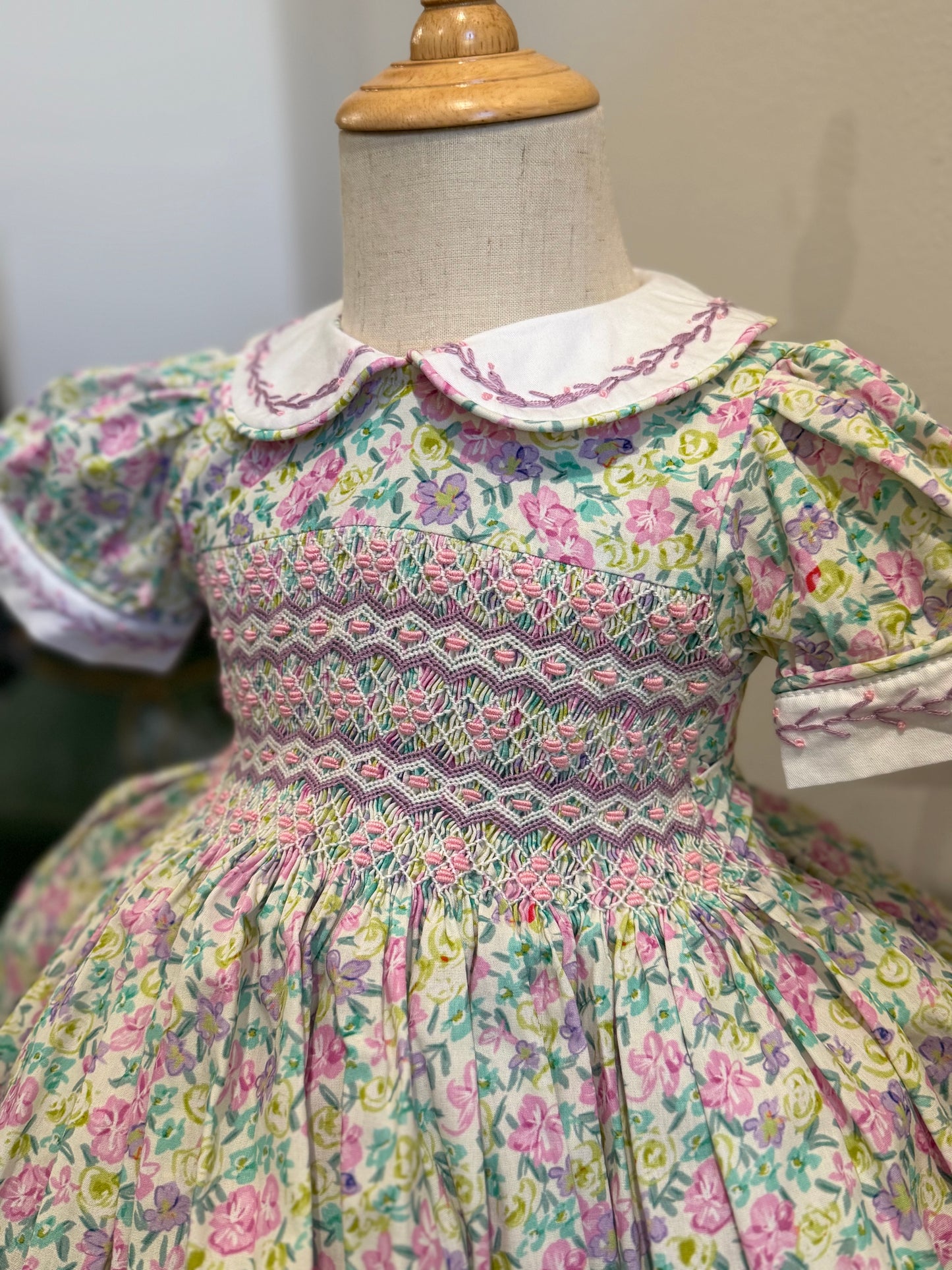 Green floral Fluffy Smocked dress w/bloomers