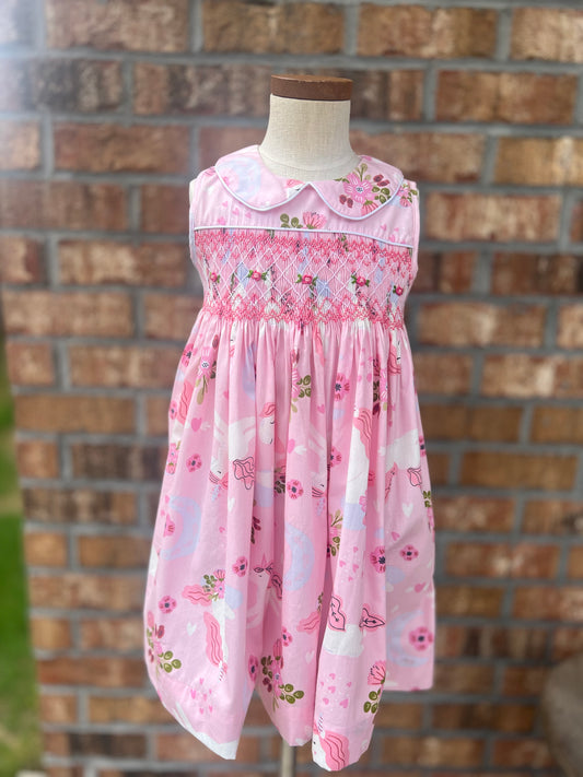 Floral Unicorn Smocked Dress