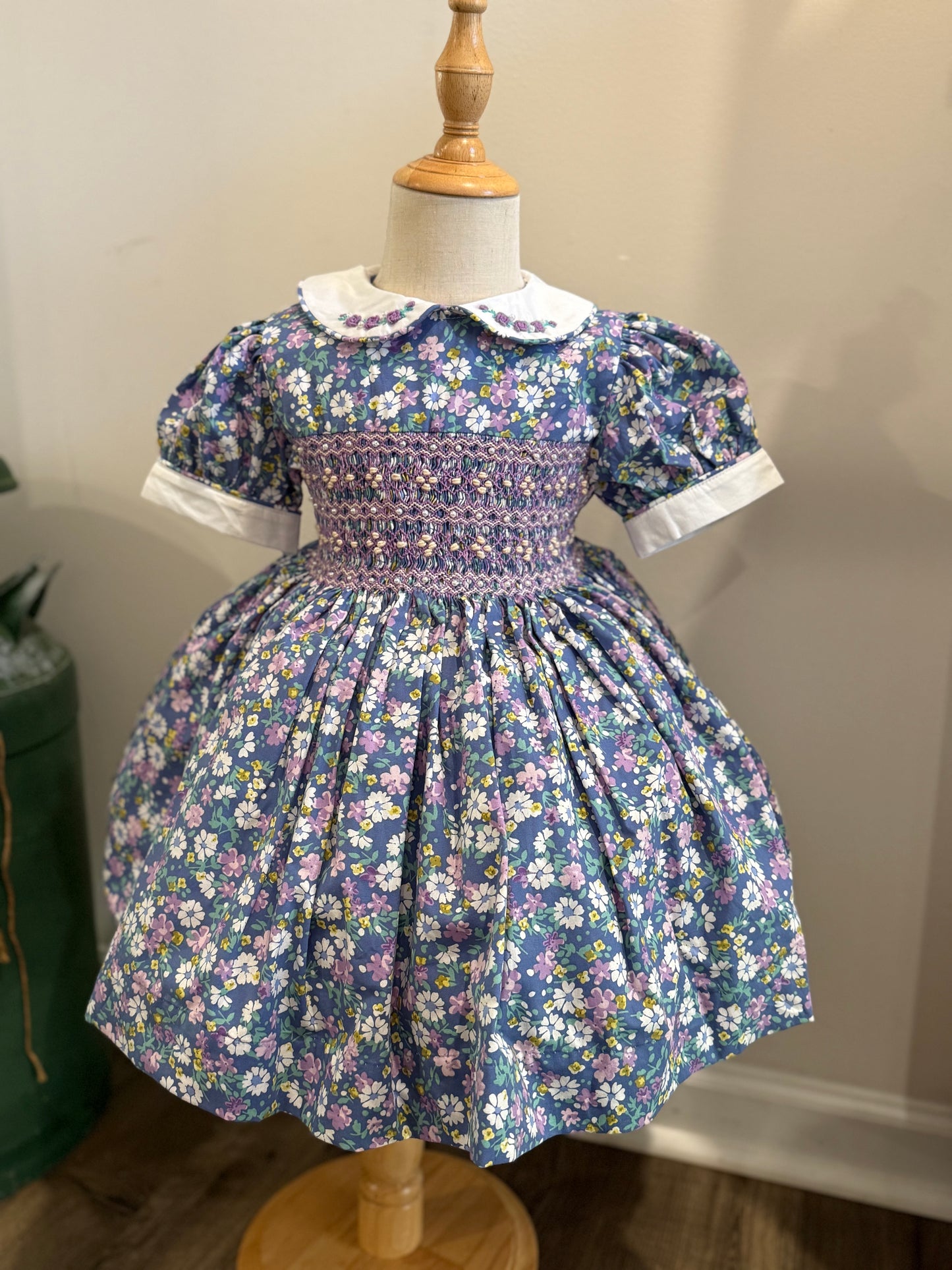 Purple floral Fluffy Smocked Dress w/Bloomers