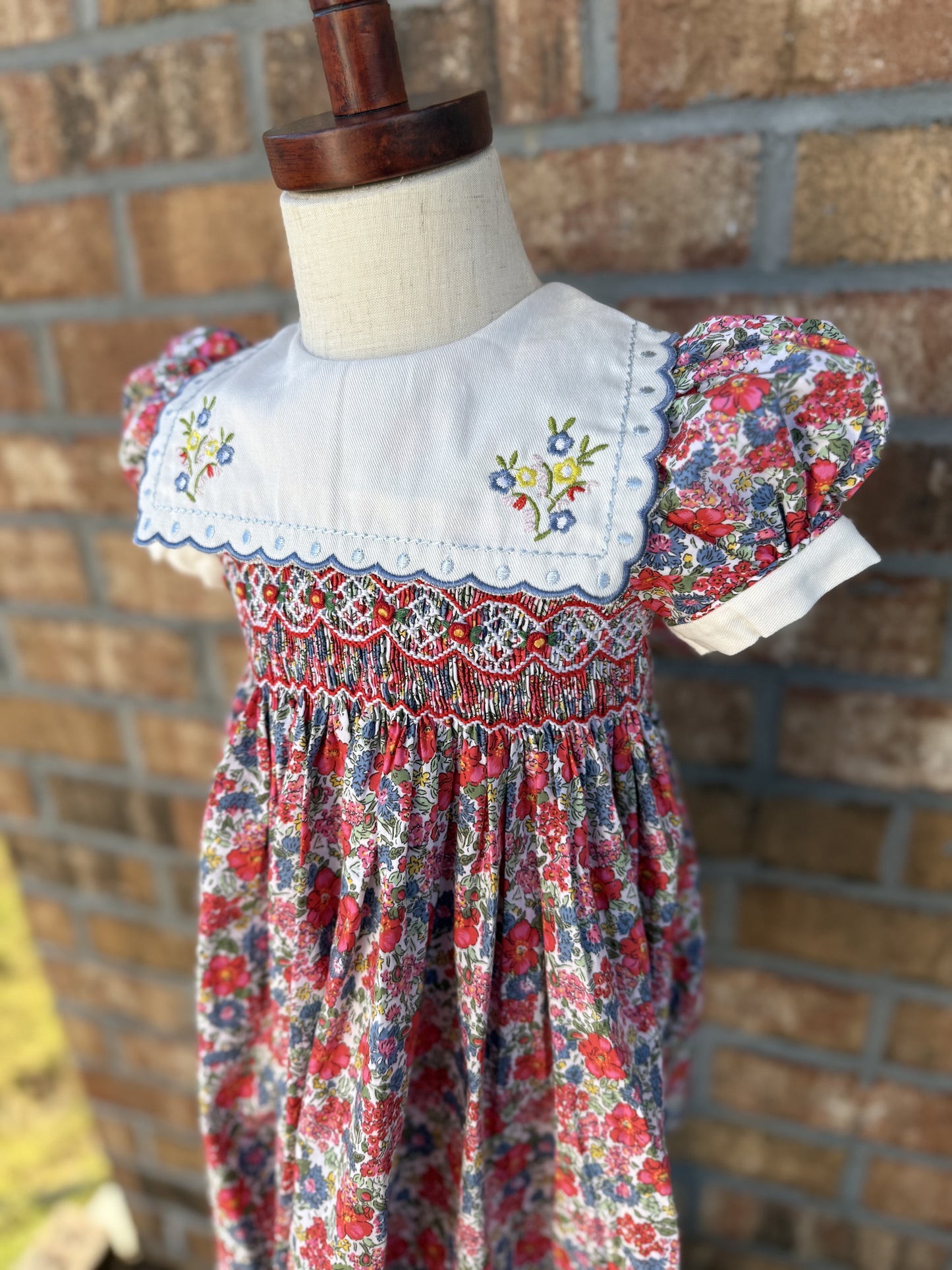 Floral Apron Collard Smocked Dress