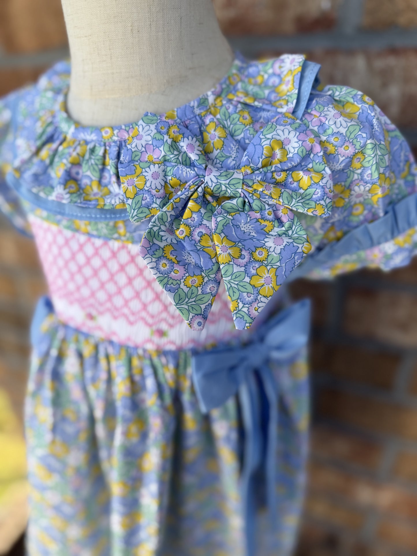 Floral Bows Smocked Dress