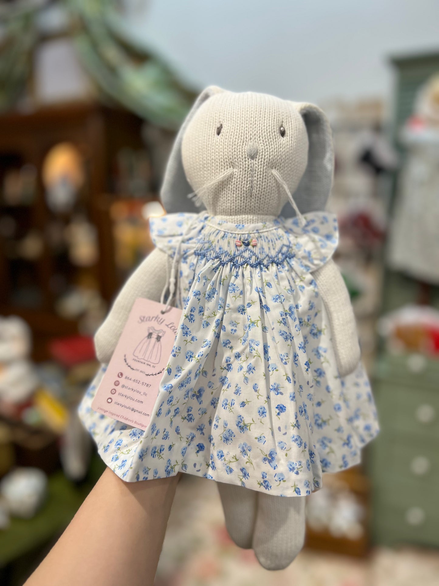 Knitted bunny with Smocked Dress