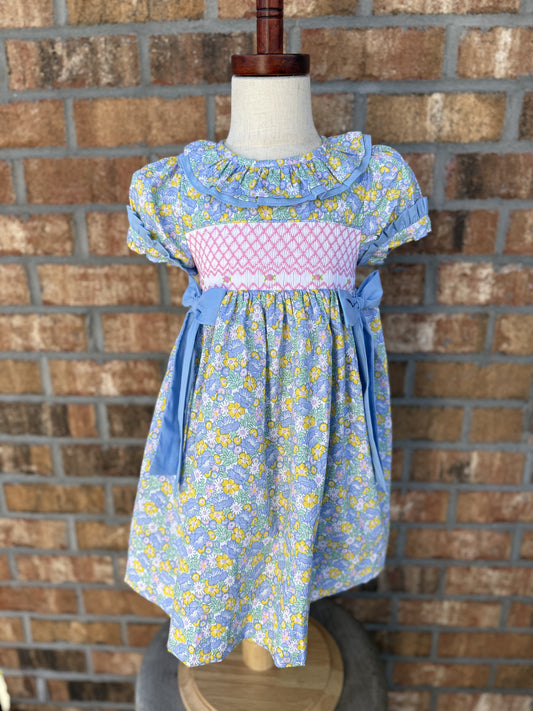 Floral Bows Smocked Dress