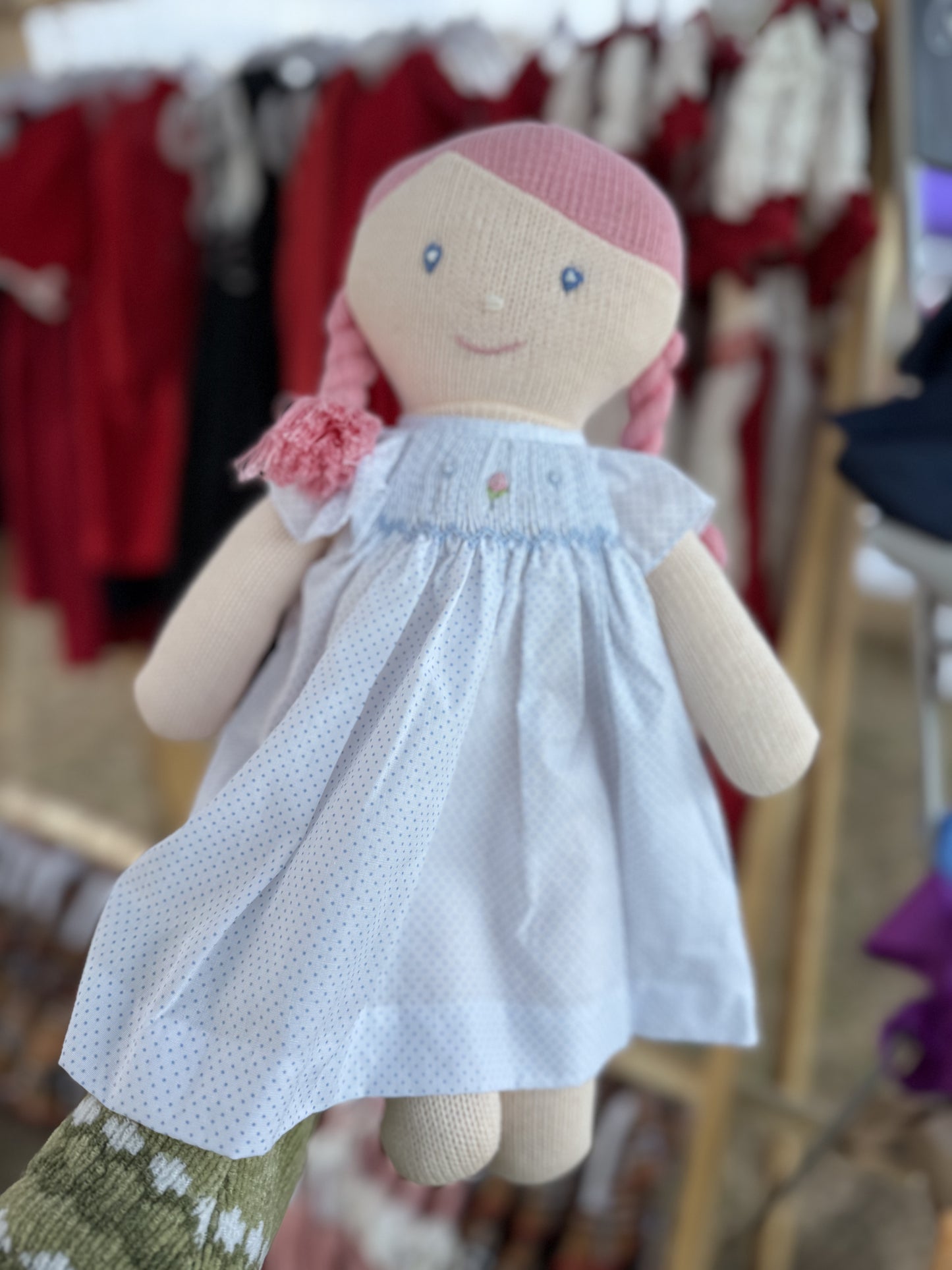 Doll w/ blue smocked dress