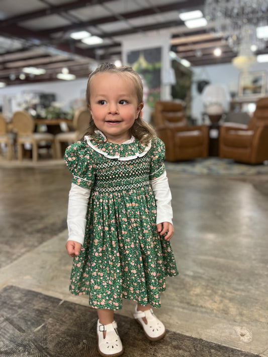 Pinky a green Smocked Dress